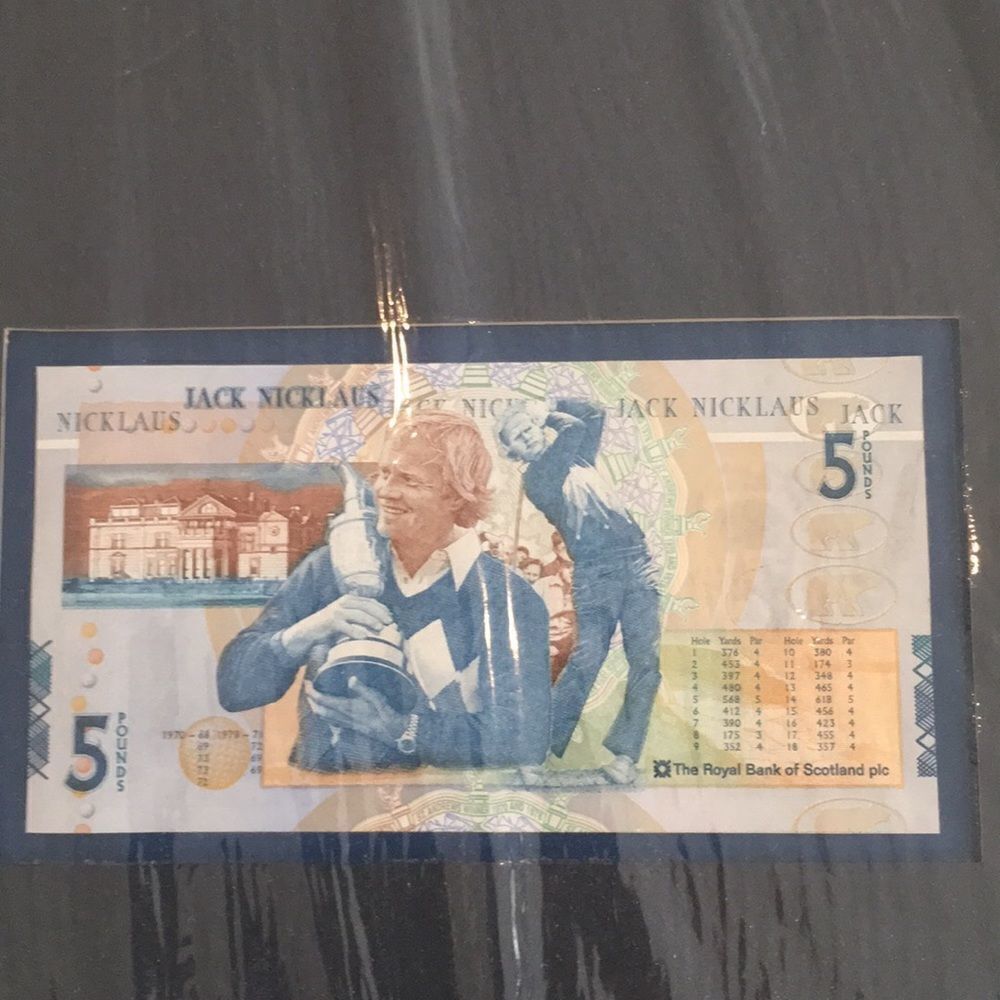 2-2005 5 Five pound Jack Nicklaus Golf Notes mounted St Andrews British Open